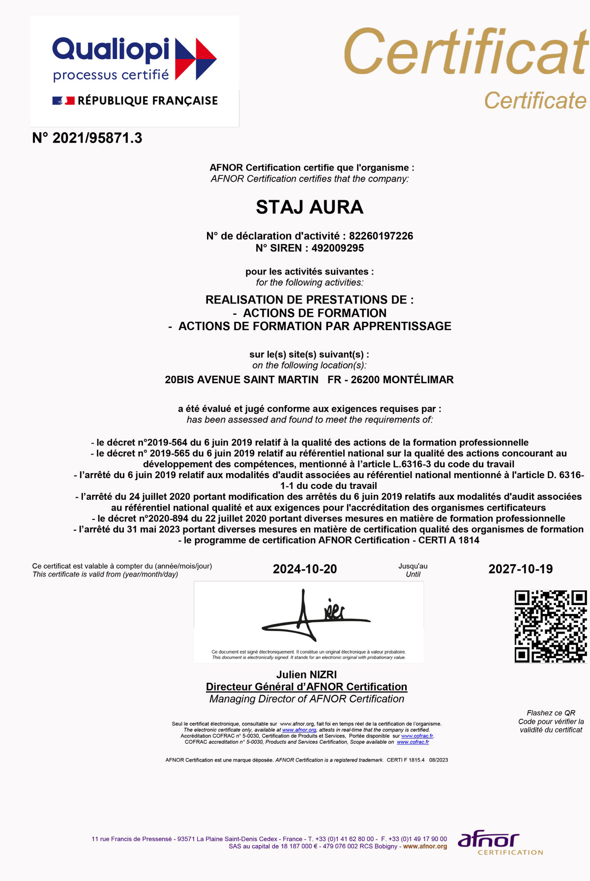 Certificat Qualiopi